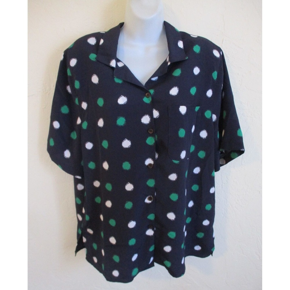 Vtg 80's Alfred Dunner Blouse Size 18 Polka Dot Navy Blue Career
